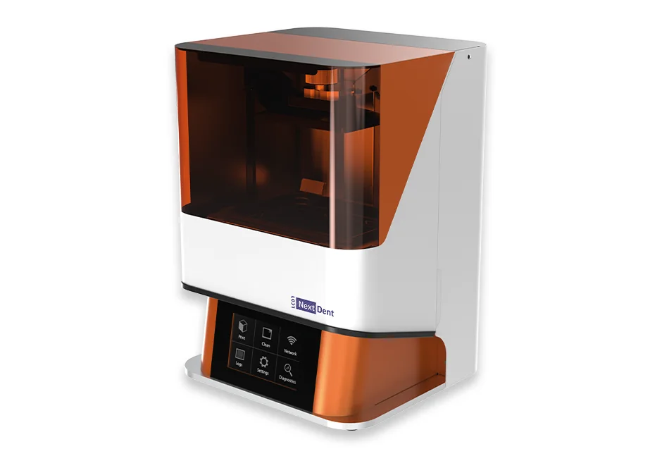 LCD 3D-принтер NextDent LCD1 под углом, видны камера печати и сенсорный экран